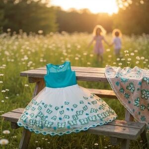 Speechless Teal and White Butterfly Dress. Size 12
